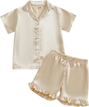 Toddler Girl Floral Pajamas Set Short Sleeve Button Down Shirt And Shorts 2Pcs Kids Pjs Loungewear
