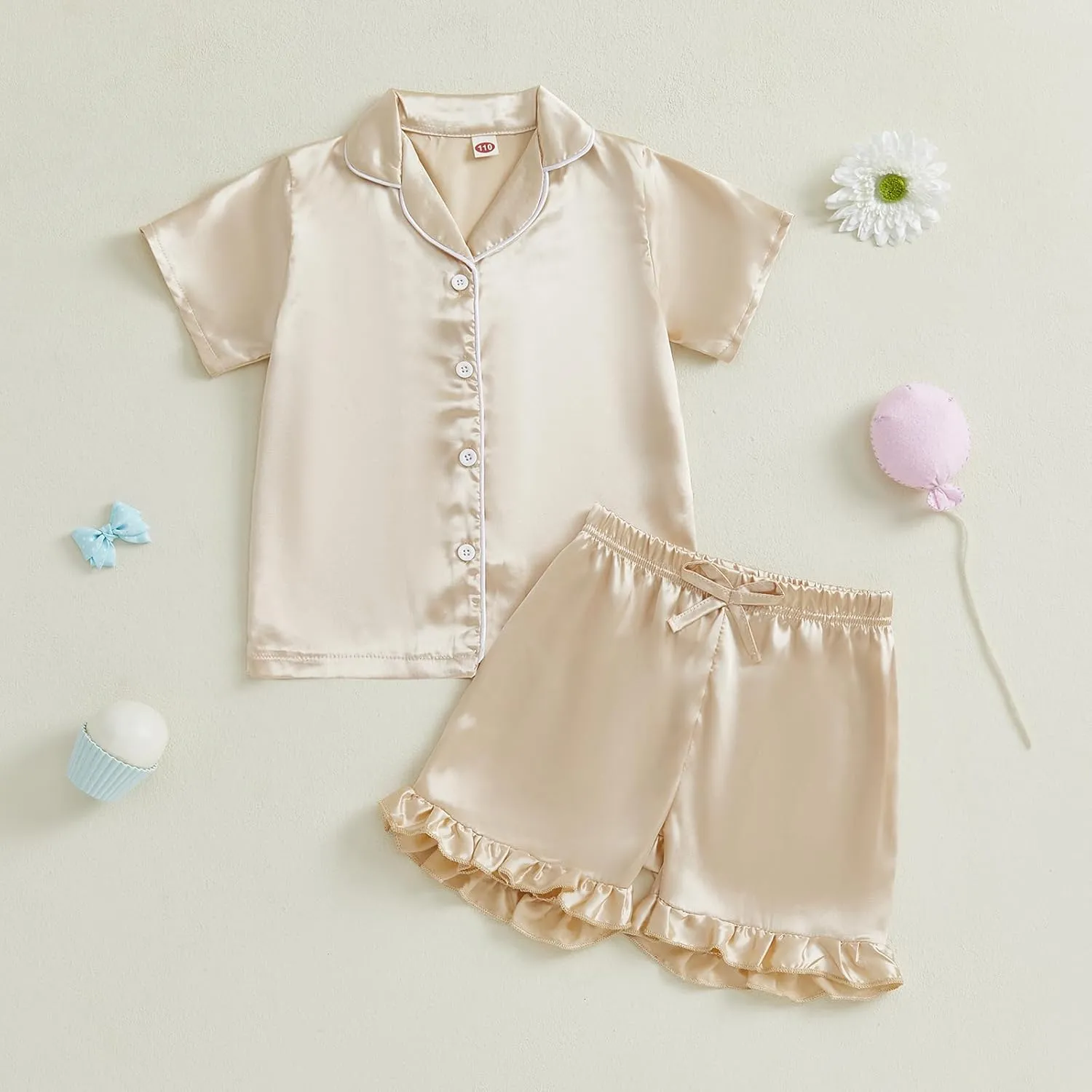Toddler Girl Floral Pajamas Set Short Sleeve Button Down Shirt And Shorts 2Pcs Kids Pjs Loungewear