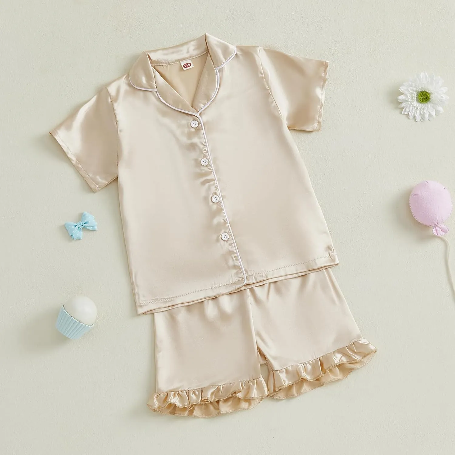 Toddler Girl Floral Pajamas Set Short Sleeve Button Down Shirt And Shorts 2Pcs Kids Pjs Loungewear