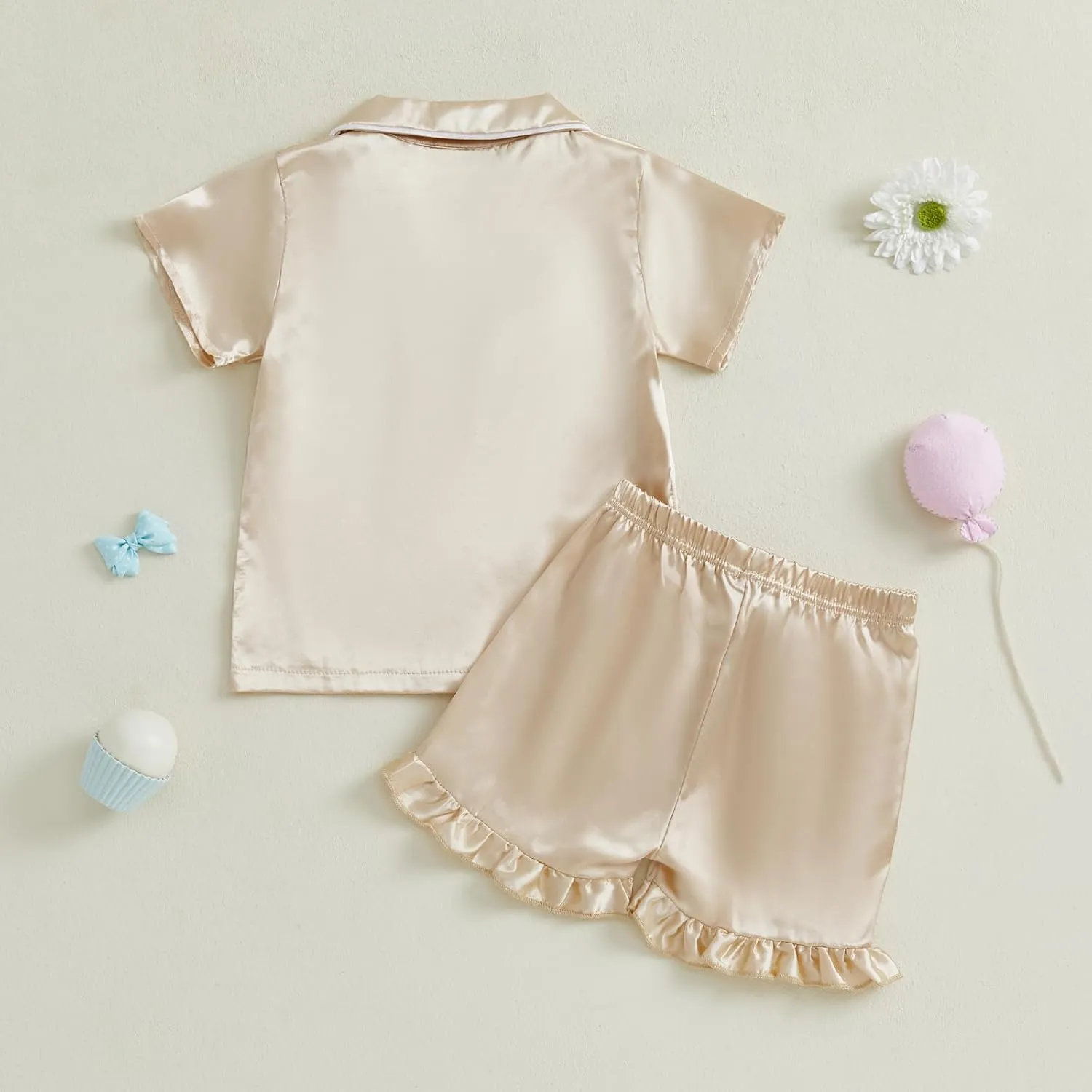 Toddler Girl Floral Pajamas Set Short Sleeve Button Down Shirt And Shorts 2Pcs Kids Pjs Loungewear