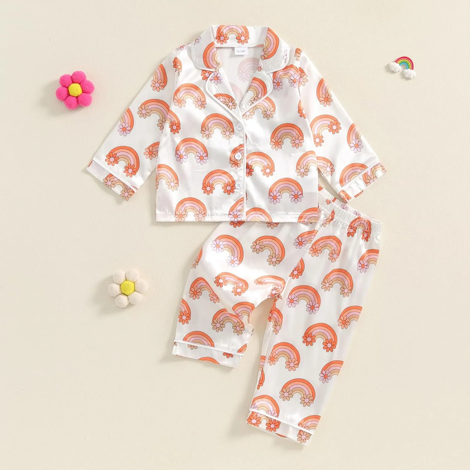 Toddler Girl Pajamas Set Cute Floral Print Button Up Long Sleeve Shirt Top Elastic Pants Loungewear Sleepwear