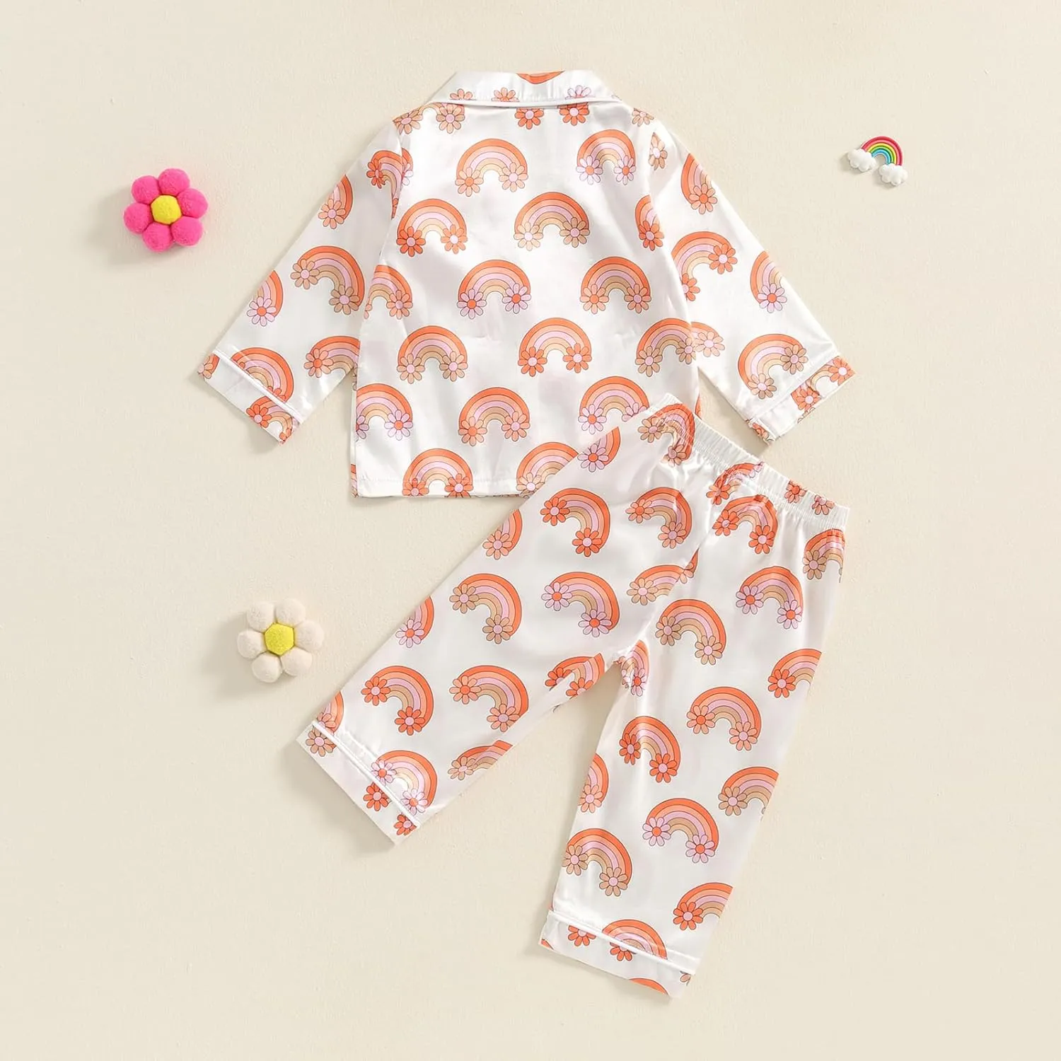Toddler Girl Pajamas Set Cute Floral Print Button Up Long Sleeve Shirt Top Elastic Pants Loungewear Sleepwear