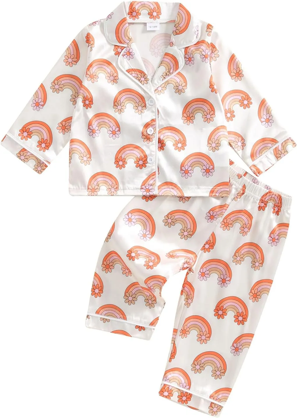 Toddler Girl Pajamas Set Cute Floral Print Button Up Long Sleeve Shirt Top Elastic Pants Loungewear Sleepwear
