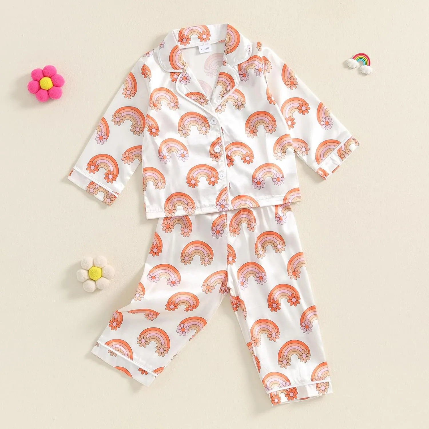 Toddler Girl Pajamas Set Cute Floral Print Button Up Long Sleeve Shirt Top Elastic Pants Loungewear Sleepwear