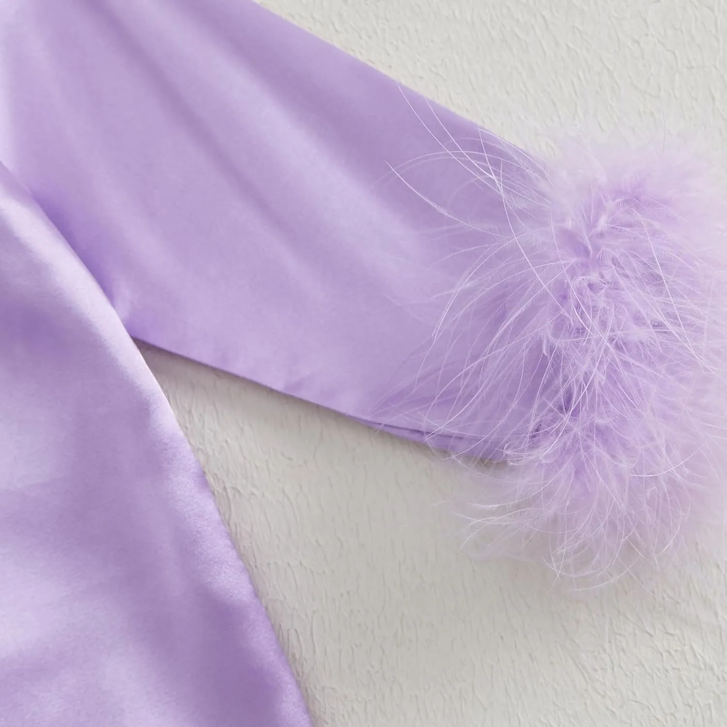 Toddler Girl Satin Silk Pajamas Button Down Feather Trim Fuzzy Shirt and Long Pants Little Girls Sleepwear Nightgown