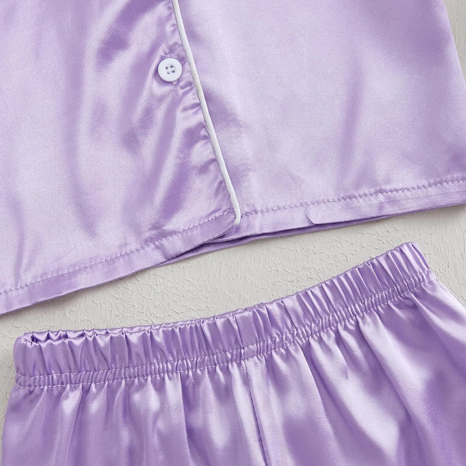 Toddler Girl Satin Silk Pajamas Button Down Feather Trim Fuzzy Shirt and Long Pants Little Girls Sleepwear Nightgown