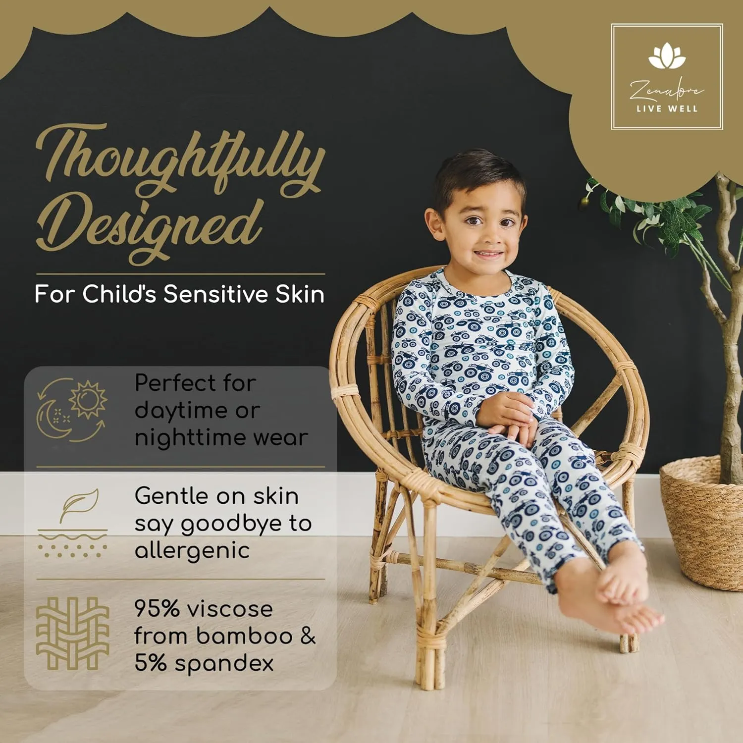 Toddler Pajamas Soft Baby Pajamas 2 Piece Sleepwear Set Toddler PJs, Viscose from bamboo (2t-5t)