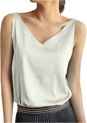 Tops for Women Fashion Summer Sleeveless Silk Satin Tank Tops Casual Dressy Camisole Blouses Solid V Neck Basic Shirts