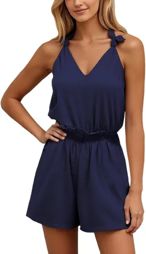 Travel Outfits for Women 2 Piece Sets Sleeveless V Neck Knotted Tank Tops Shorts Matching Sets Vacation Cruise Outfits
