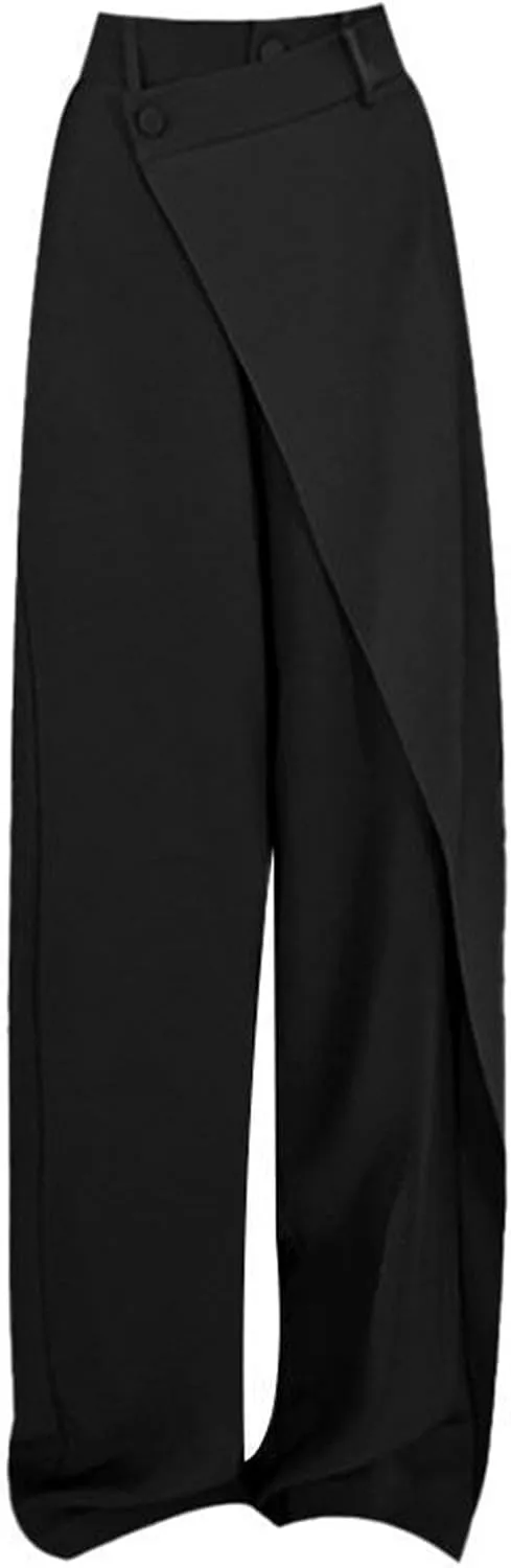 Trousers Pants for Women Asymmetrical Patchwork Design Solid Color Straight Wide-Leg Loose Fit Casual Pants