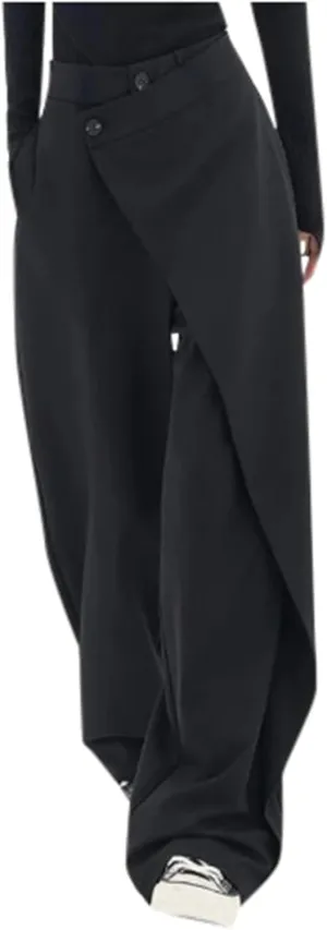Trousers Pants for Women Asymmetrical Patchwork Design Solid Color Straight Wide-Leg Loose Fit Casual Pants