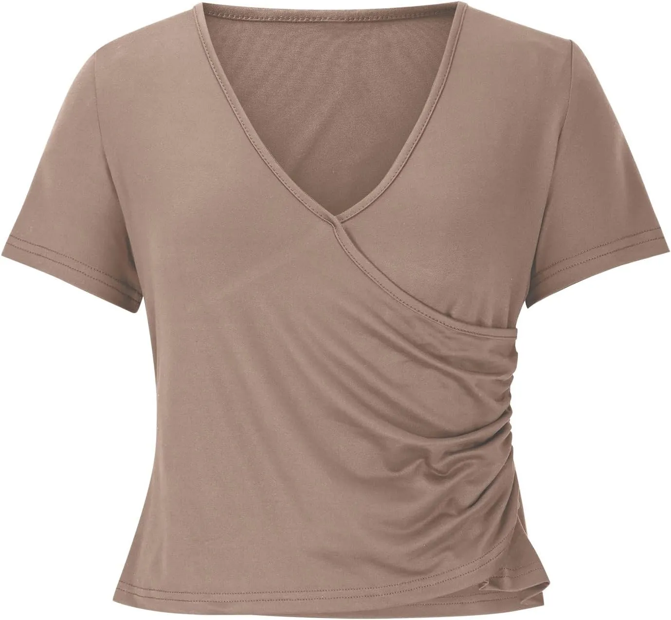 Tshirts for Women Short Sleeve Deep V Neck Tops Cross Wrap Ruched Plunge Slim Fit Tee Shirts Tunic Tops Tee