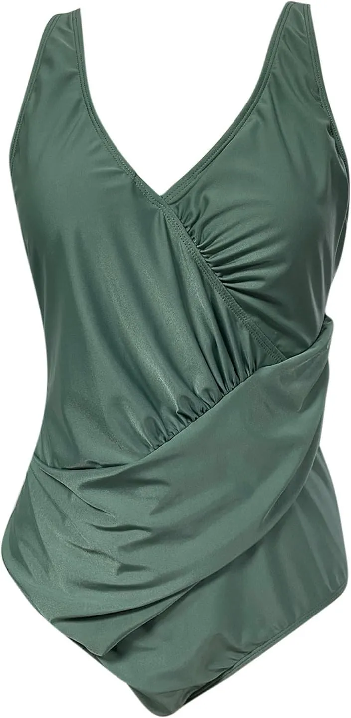 Tummy Control Swimsuits for Women Color Block One Piece Swimsuit Criss Cross V Neck Sexy Wrap Backless Bathing Suit