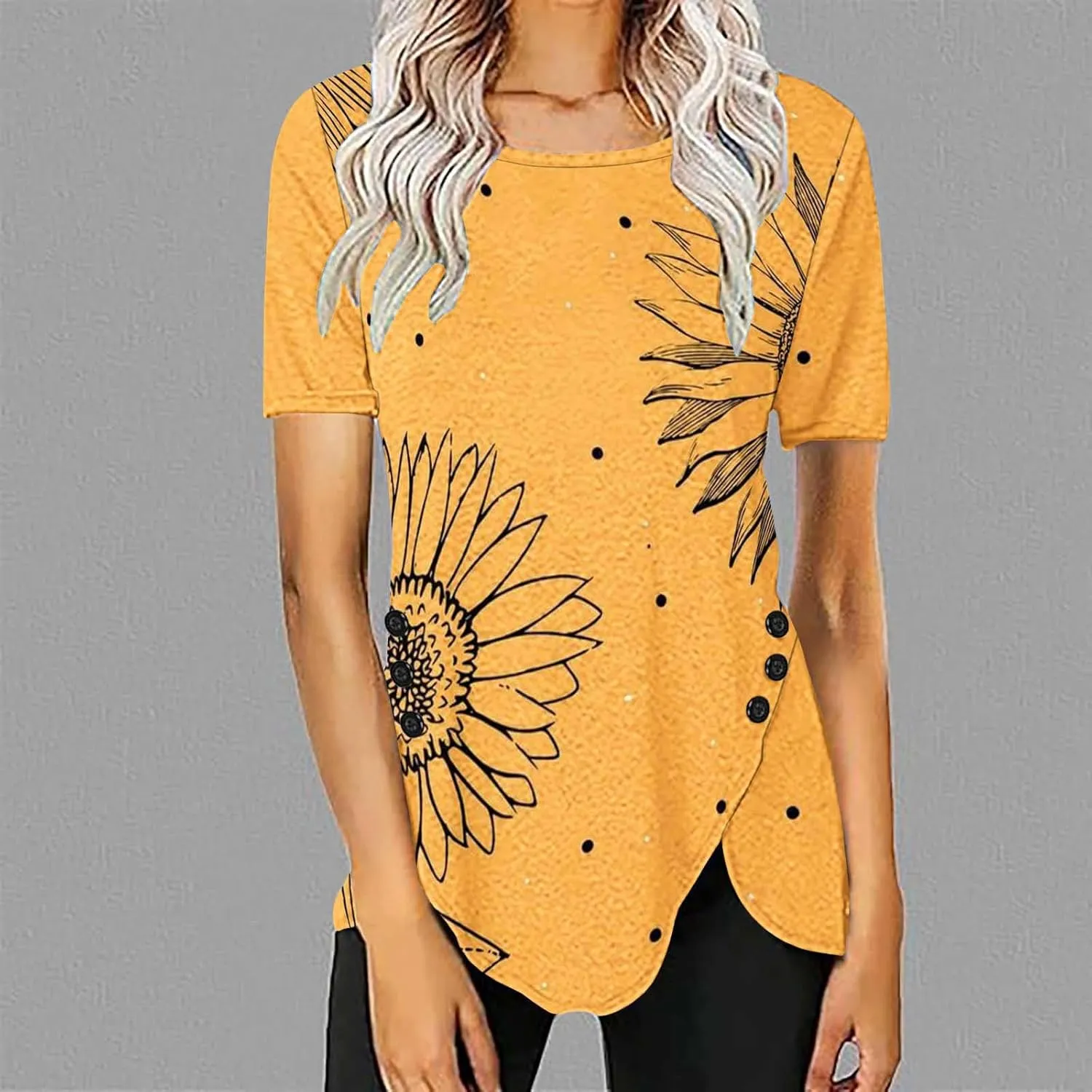 Tunic Tops for Women Loose Fit Dressy Short Sleeve Blouse Casual Floral Print T Shirt Summer Trendy Irregular Hem Tee