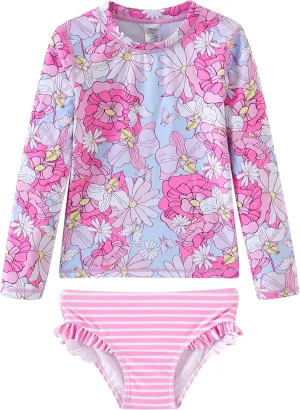 UMELOK Toddler and Little Girls Rash Guard Sets with Bikini Bottoms Swimwear