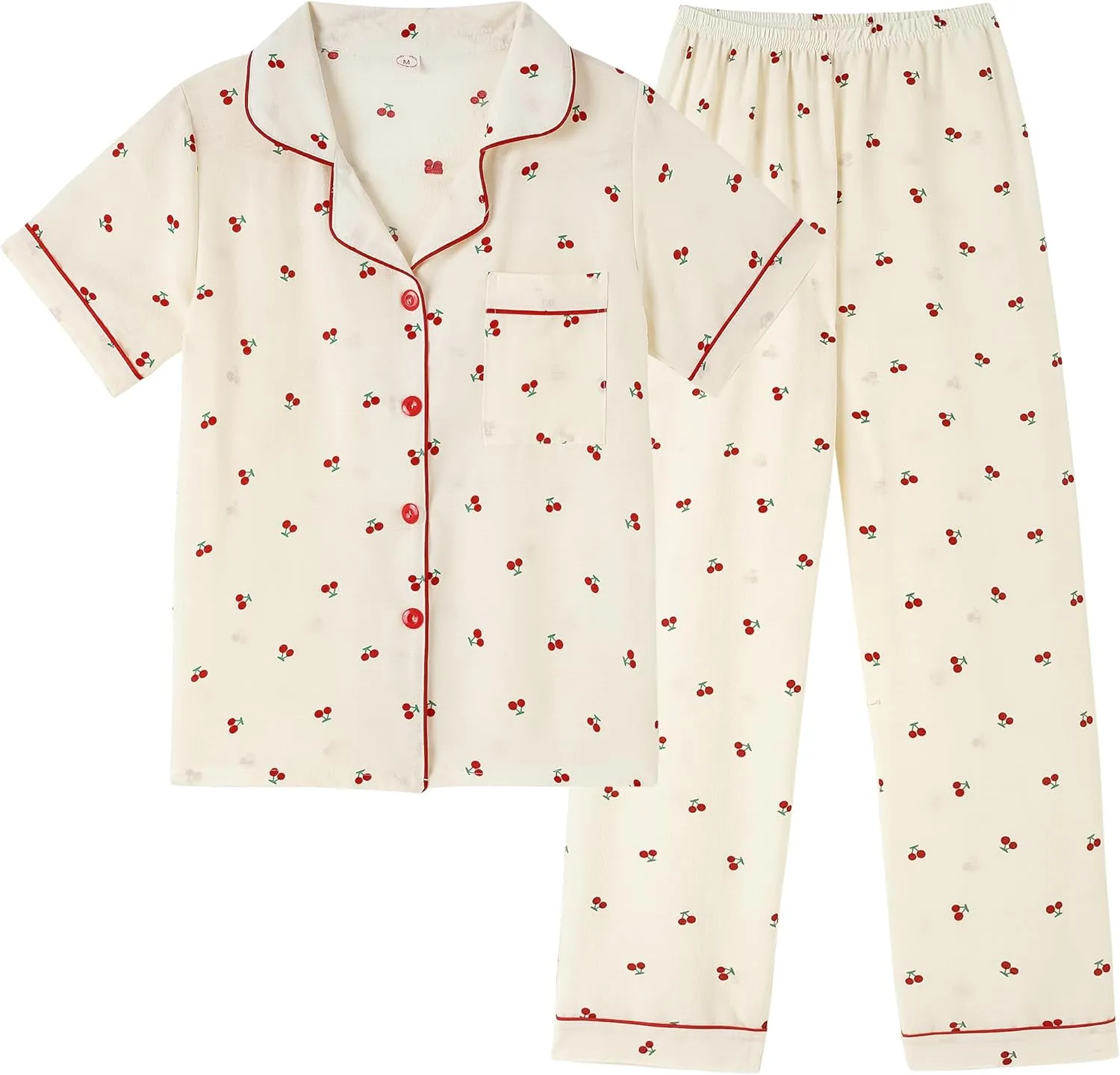 Vopmocld Big Girls Button Down Sleepwear Short Sleeve top & Pants 2PCS Crepe Pajama Sets Soft Lapel Shirt Loungewear