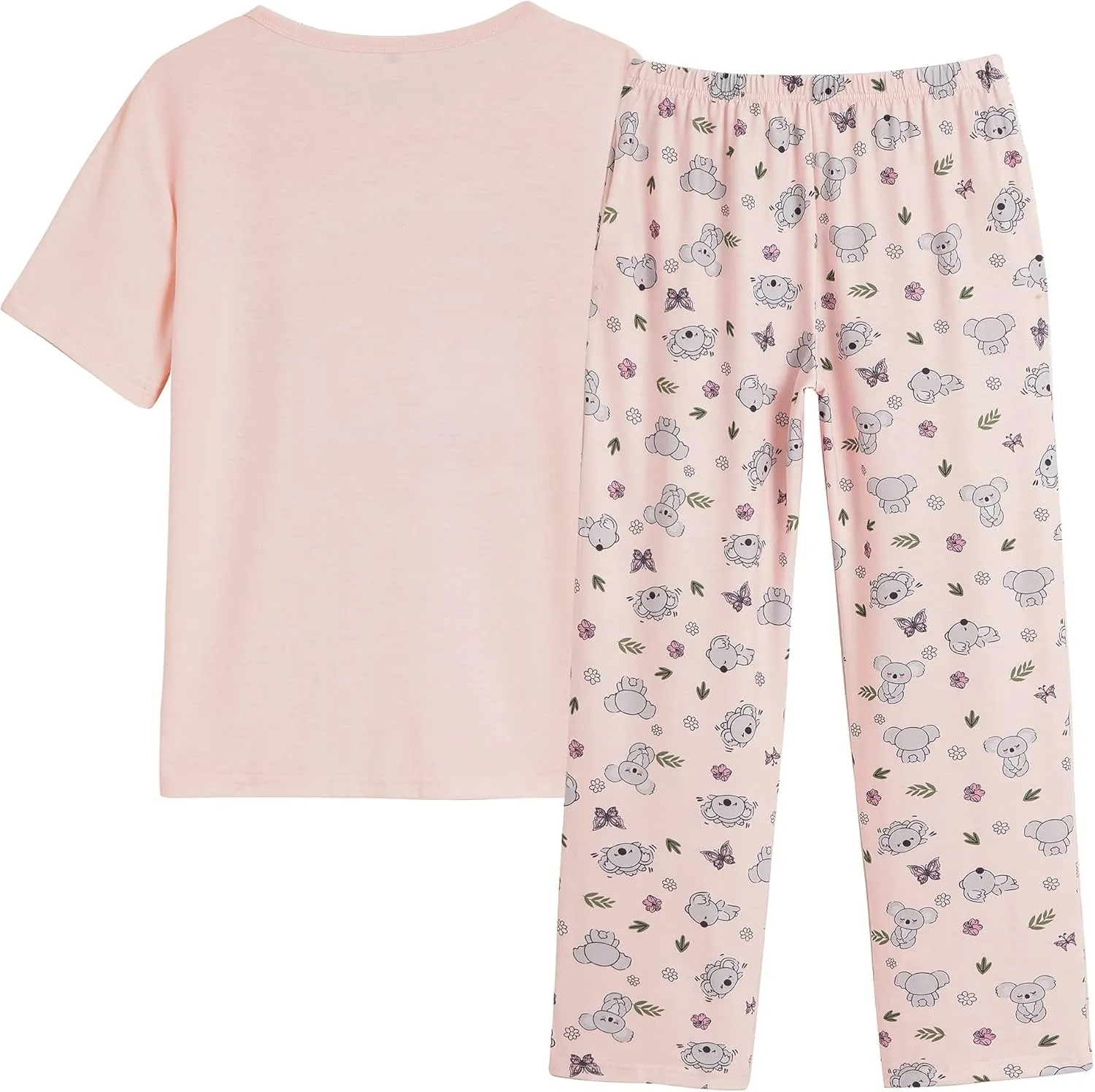 Vopmocld Big Girls' Short Sleeve Long Pants Pajama Sets 2PCS Cartoon Pattern & Letters Printed Sleepwear Lounge for Teens