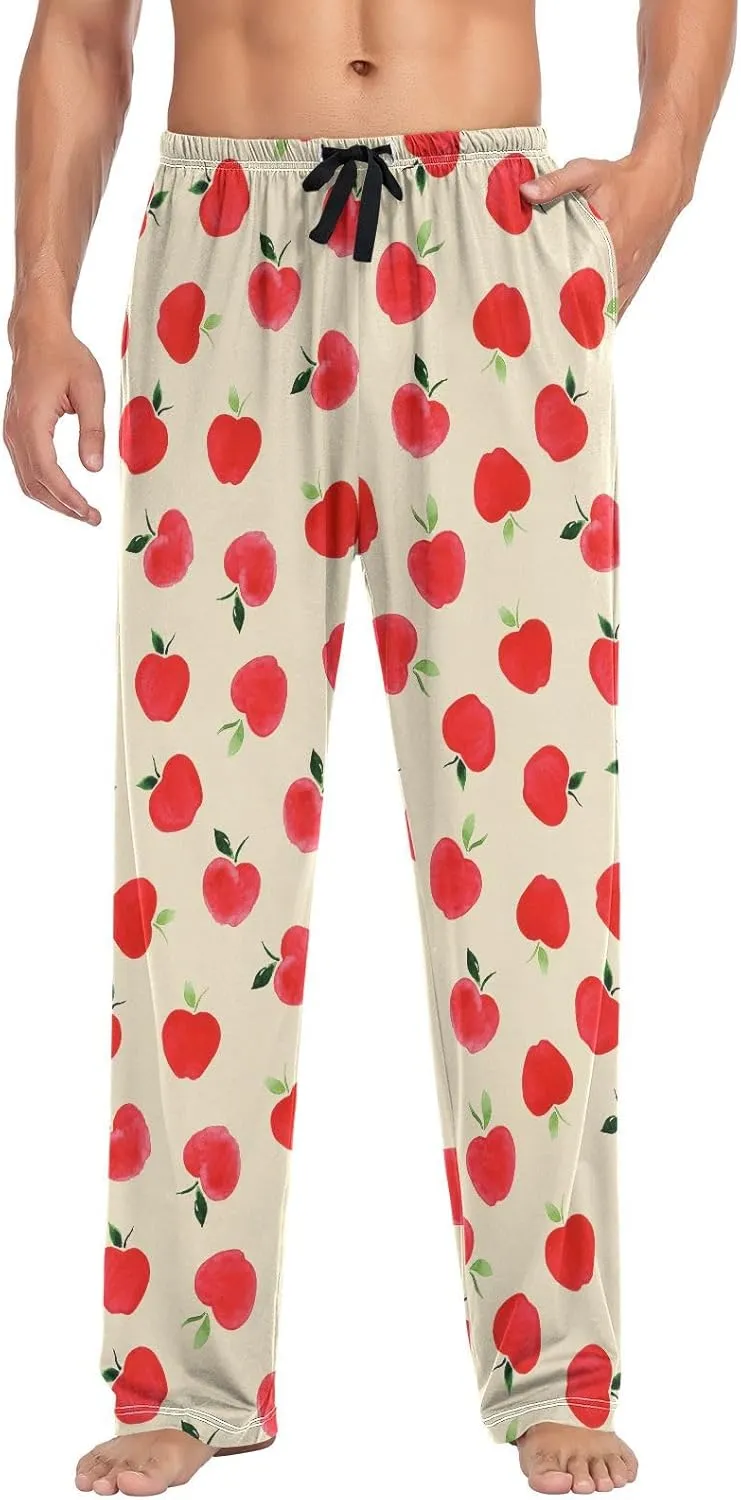 Watercolor Red Apple On Beige Men's Pajama Pants Sleepwear Lounge Pajama Bottoms