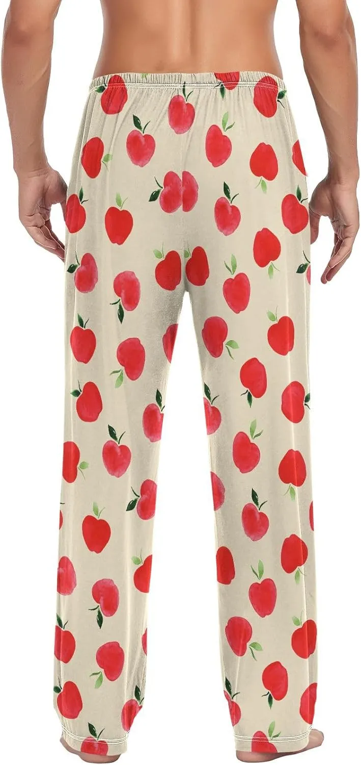 Watercolor Red Apple On Beige Men's Pajama Pants Sleepwear Lounge Pajama Bottoms
