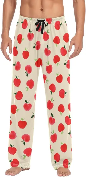 Watercolor Red Apple On Beige Men's Pajama Pants Sleepwear Lounge Pajama Bottoms