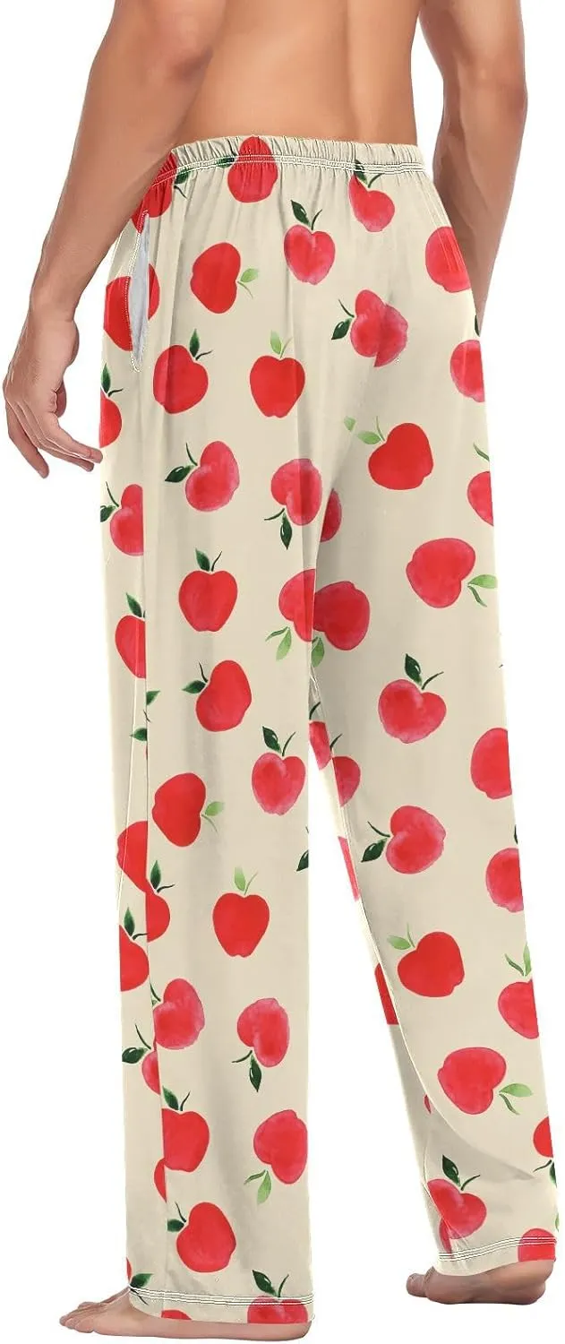 Watercolor Red Apple On Beige Men's Pajama Pants Sleepwear Lounge Pajama Bottoms