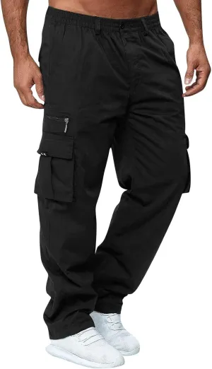 WENKOMG1 Mens Casual Cargo Pants Lightweight Multi Pockets Tactical Pants Straight Leg Summer Breathable Workwear