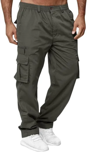 WENKOMG1 Mens Casual Cargo Pants Lightweight Multi Pockets Tactical Pants Straight Leg Summer Breathable Workwear