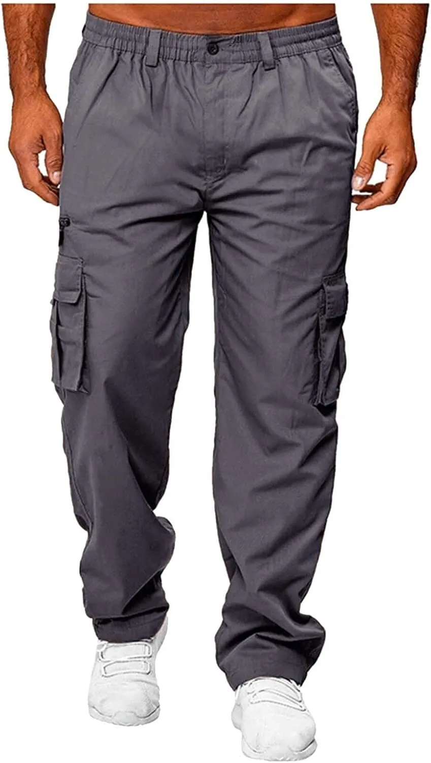WENKOMG1 Mens Casual Cargo Pants Lightweight Multi Pockets Tactical Pants Straight Leg Summer Breathable Workwear