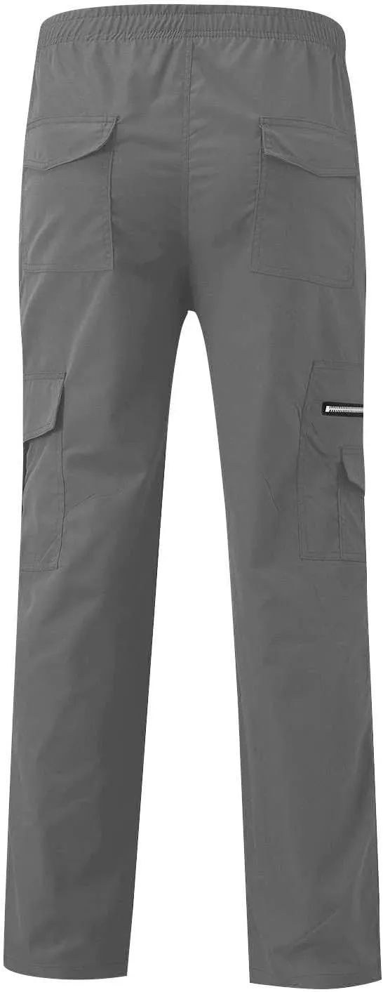 WENKOMG1 Mens Casual Cargo Pants Lightweight Multi Pockets Tactical Pants Straight Leg Summer Breathable Workwear