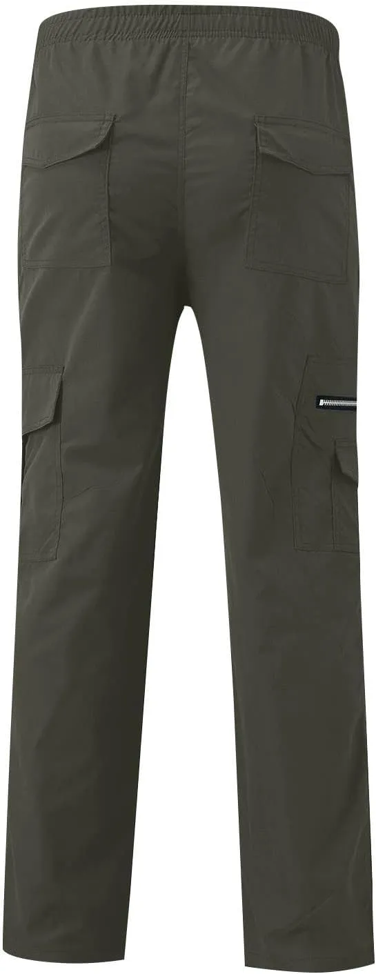 WENKOMG1 Mens Casual Cargo Pants Lightweight Multi Pockets Tactical Pants Straight Leg Summer Breathable Workwear