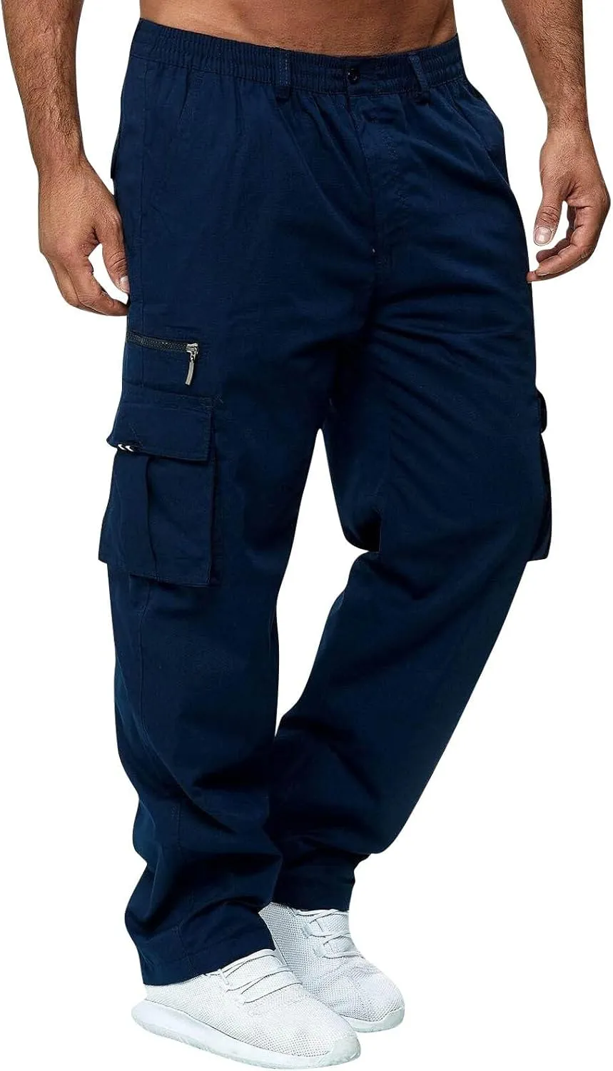 WENKOMG1 Mens Casual Cargo Pants Lightweight Multi Pockets Tactical Pants Straight Leg Summer Breathable Workwear