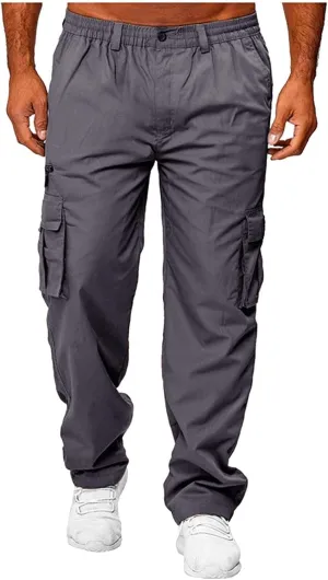 WENKOMG1 Mens Casual Cargo Pants Lightweight Multi Pockets Tactical Pants Straight Leg Summer Breathable Workwear