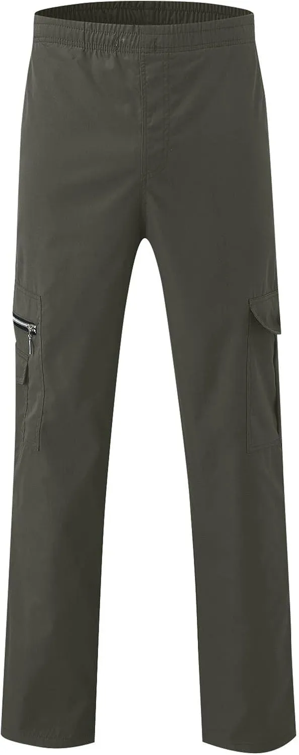WENKOMG1 Mens Casual Cargo Pants Lightweight Multi Pockets Tactical Pants Straight Leg Summer Breathable Workwear