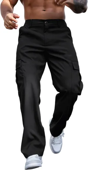 WENKOMG1 Mens Casual Cargo Pants Multi Pockets Lightweight Tactical Pants Breathable Summer Outdoor Combat Work Pants