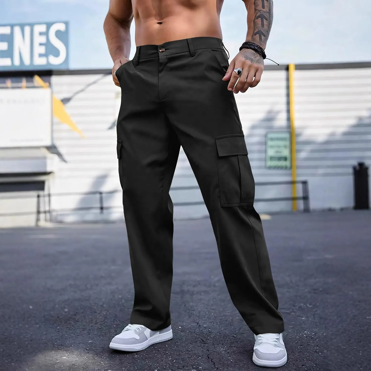 WENKOMG1 Mens Casual Cargo Pants Multi Pockets Lightweight Tactical Pants Breathable Summer Outdoor Combat Work Pants