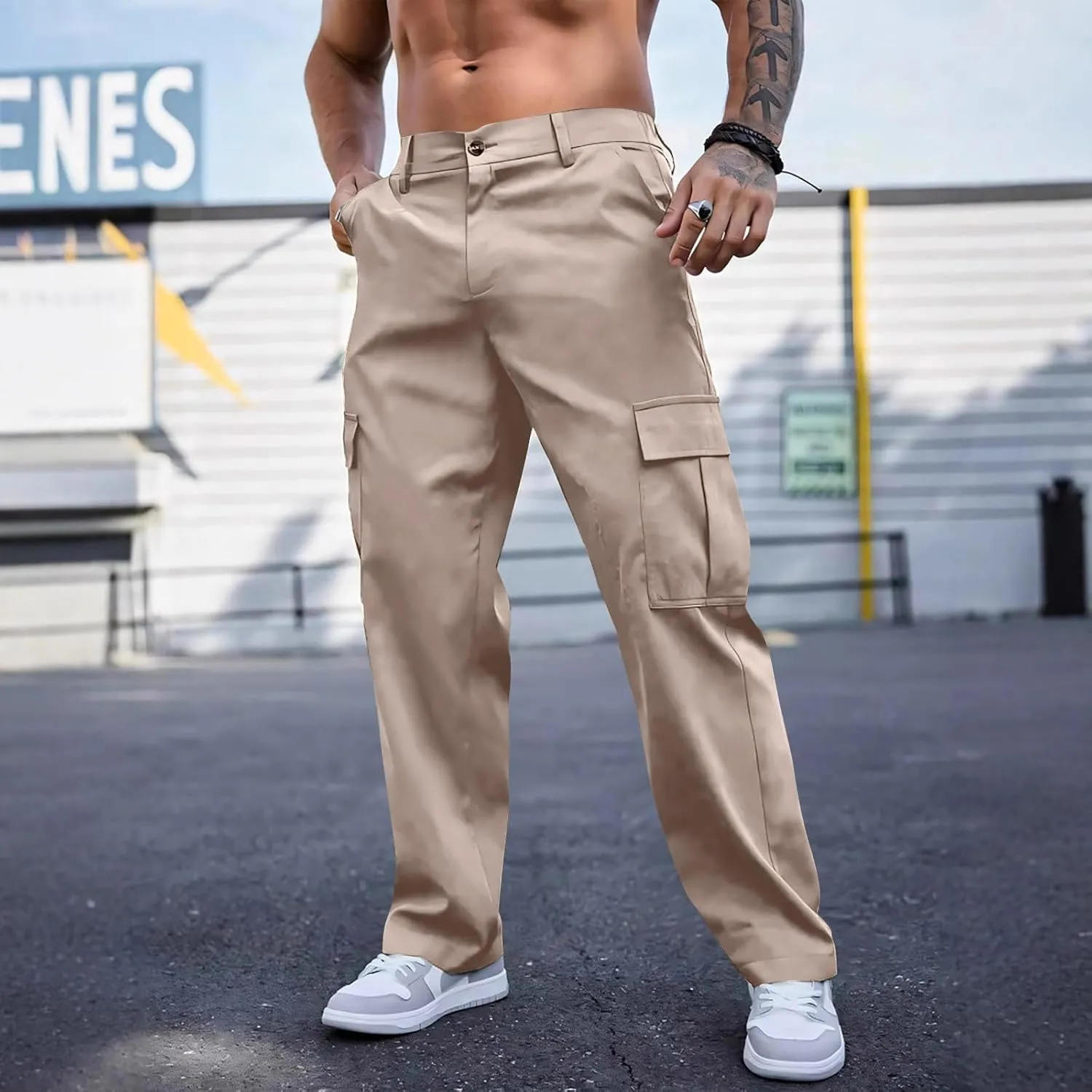 WENKOMG1 Mens Casual Cargo Pants Multi Pockets Lightweight Tactical Pants Breathable Summer Outdoor Combat Work Pants