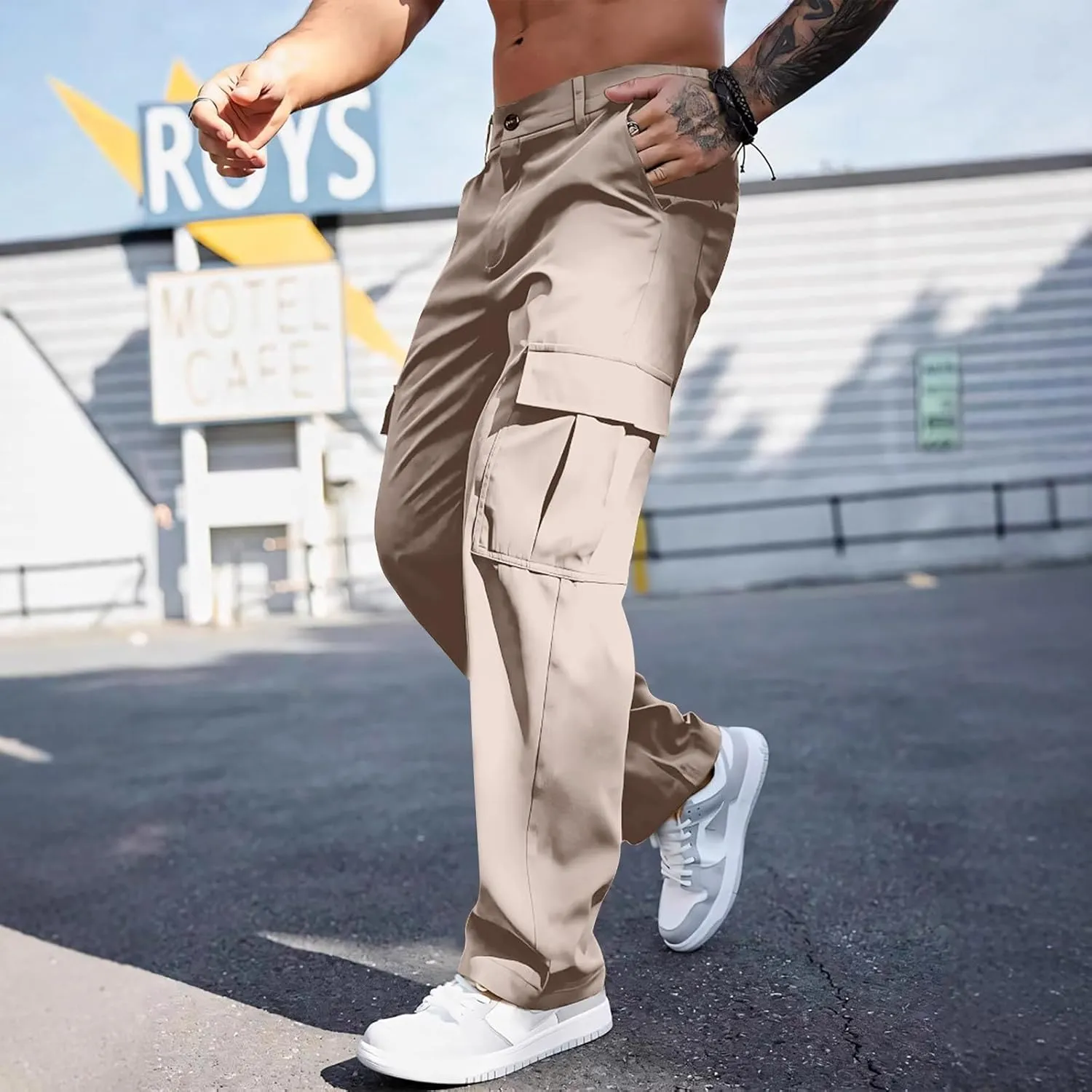 WENKOMG1 Mens Casual Cargo Pants Multi Pockets Lightweight Tactical Pants Breathable Summer Outdoor Combat Work Pants