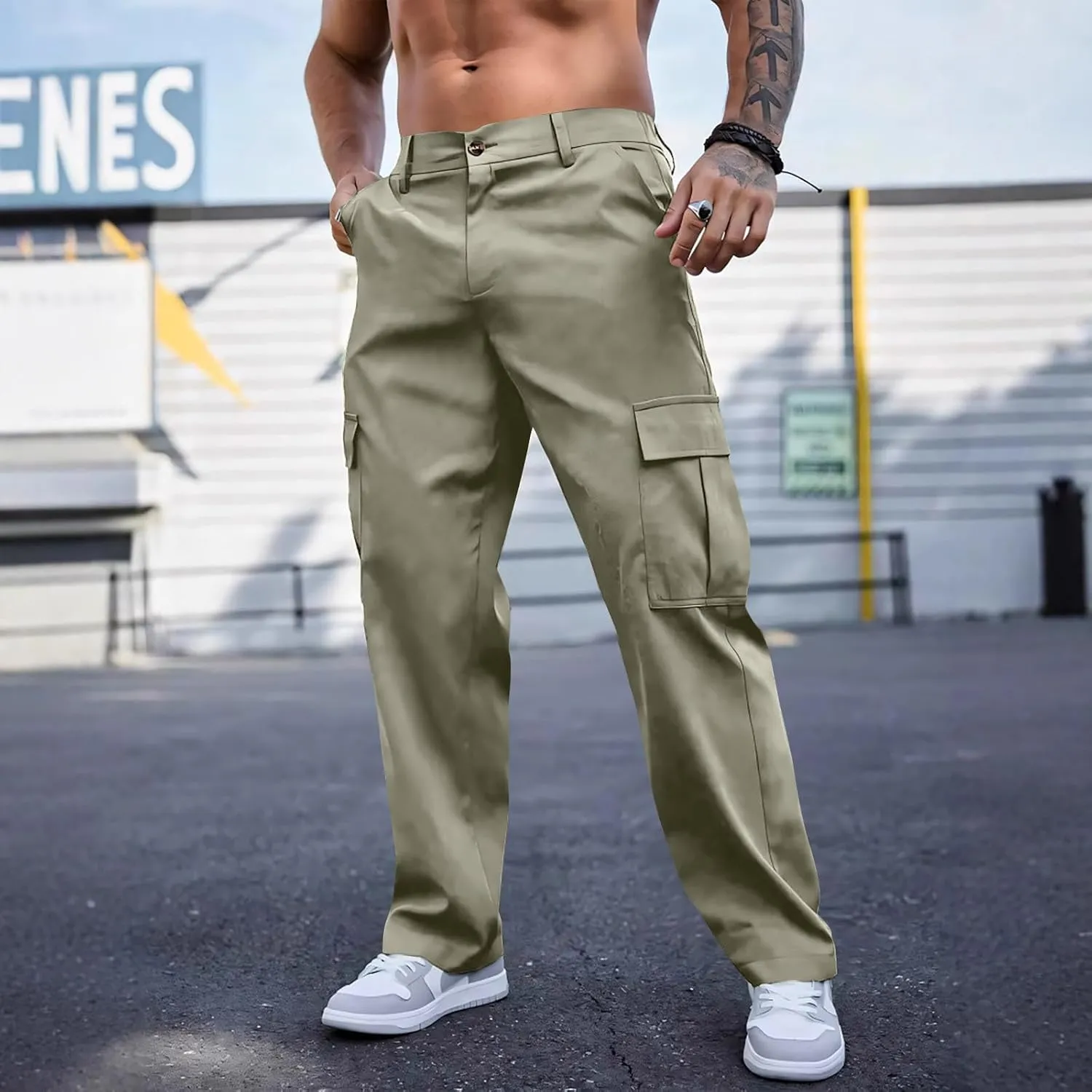 WENKOMG1 Mens Casual Cargo Pants Multi Pockets Lightweight Tactical Pants Breathable Summer Outdoor Combat Work Pants