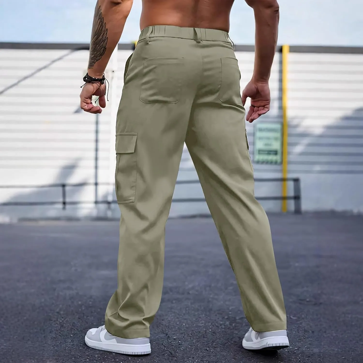 WENKOMG1 Mens Casual Cargo Pants Multi Pockets Lightweight Tactical Pants Summer Breathable Outdoor Combat Work Pants