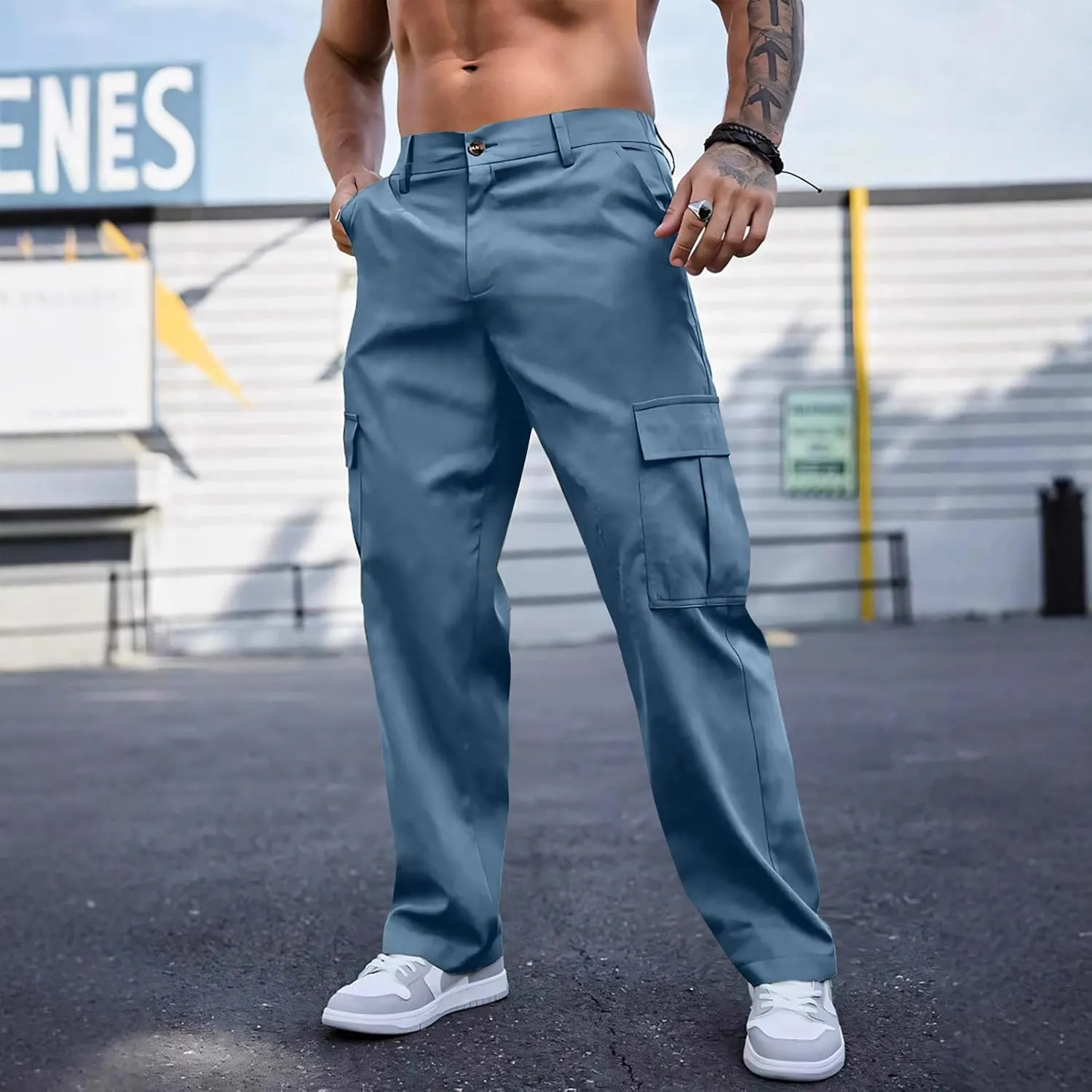 WENKOMG1 Mens Casual Cargo Pants Multi Pockets Lightweight Tactical Pants Summer Breathable Outdoor Combat Work Pants