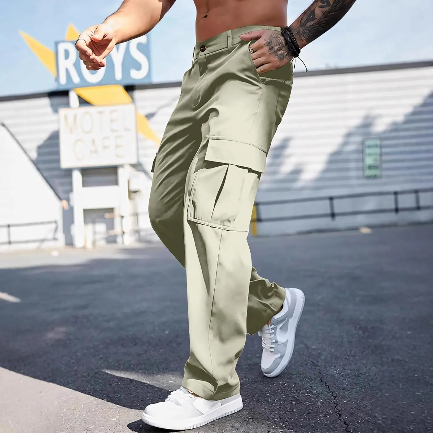 WENKOMG1 Mens Casual Cargo Pants Multi Pockets Lightweight Tactical Pants Summer Breathable Outdoor Combat Work Pants