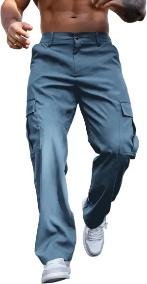 WENKOMG1 Mens Casual Cargo Pants Multi Pockets Lightweight Tactical Pants Summer Breathable Outdoor Combat Work Pants