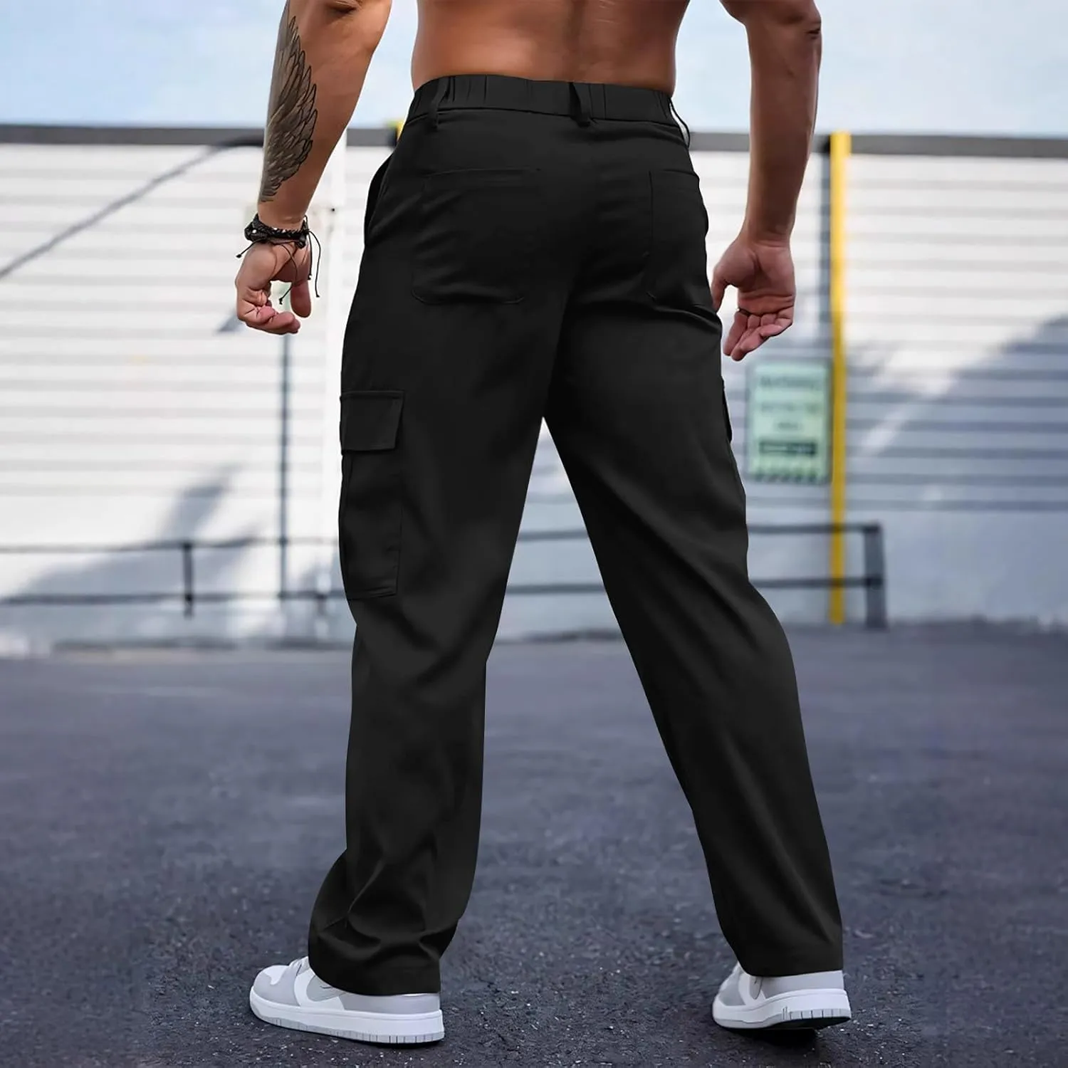WENKOMG1 Mens Casual Cargo Pants Multi Pockets Lightweight Tactical Pants Summer Breathable Outdoor Combat Work Pants
