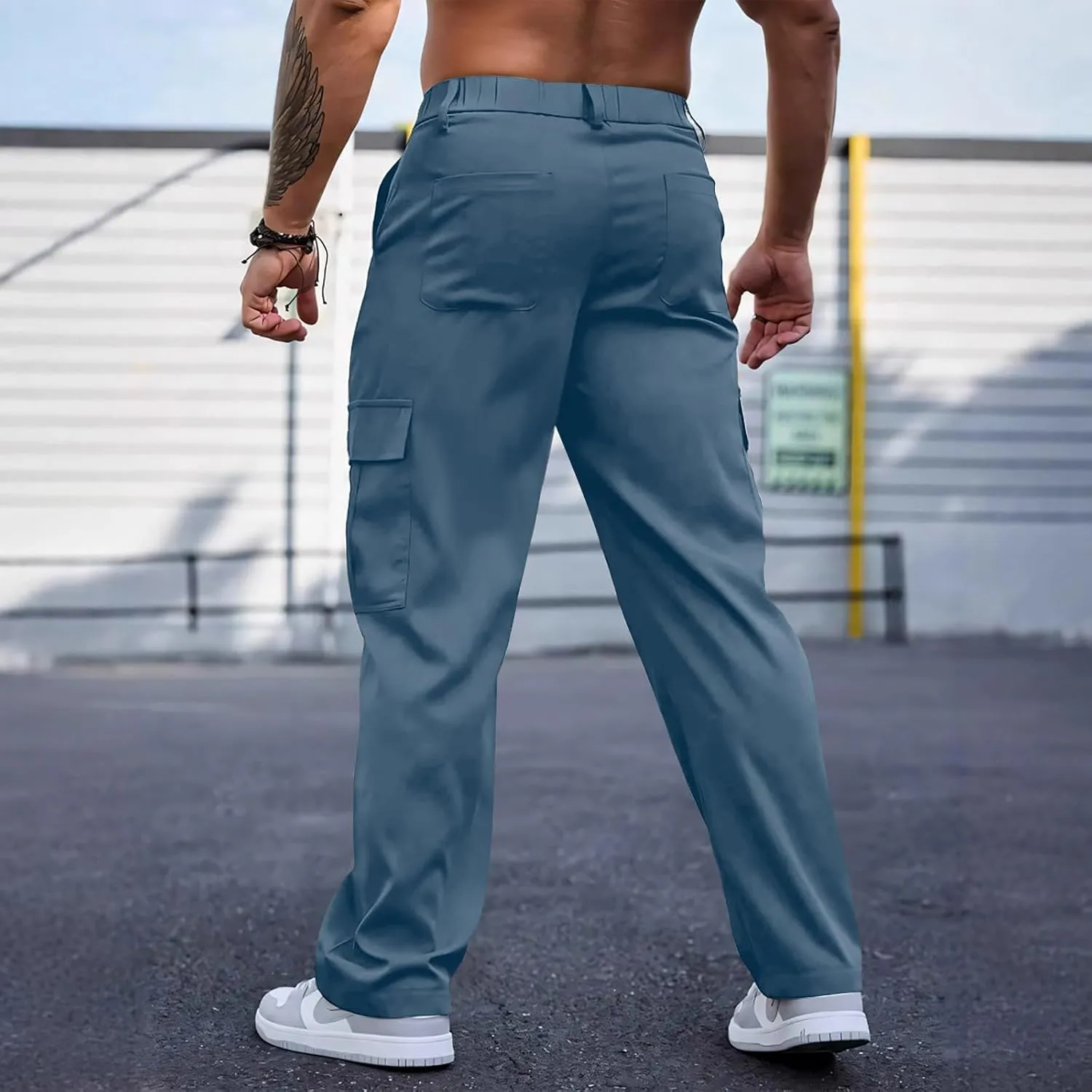 WENKOMG1 Mens Casual Cargo Pants Multi Pockets Lightweight Tactical Pants Summer Breathable Outdoor Combat Work Pants