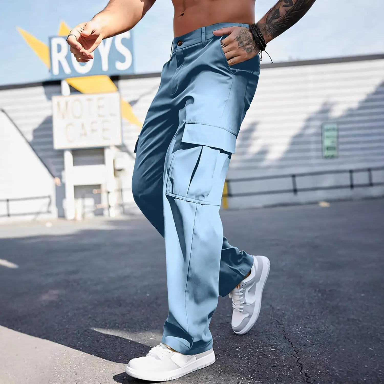 WENKOMG1 Mens Casual Cargo Pants Multi Pockets Lightweight Tactical Pants Summer Breathable Outdoor Combat Work Pants