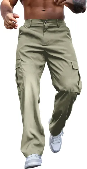 WENKOMG1 Mens Casual Cargo Pants Multi Pockets Lightweight Tactical Pants Summer Breathable Outdoor Combat Work Pants