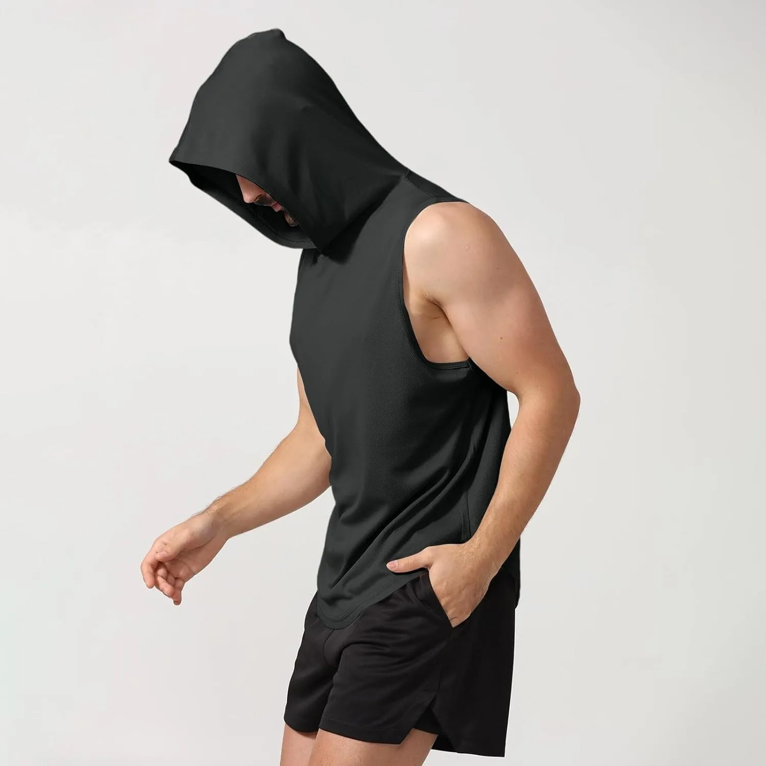 WENKOMG1 Mens Mesh Tank Tops Lightweight Breathable Quick Dry Hoodies Active Athletic Hooded Workout Tank Tops