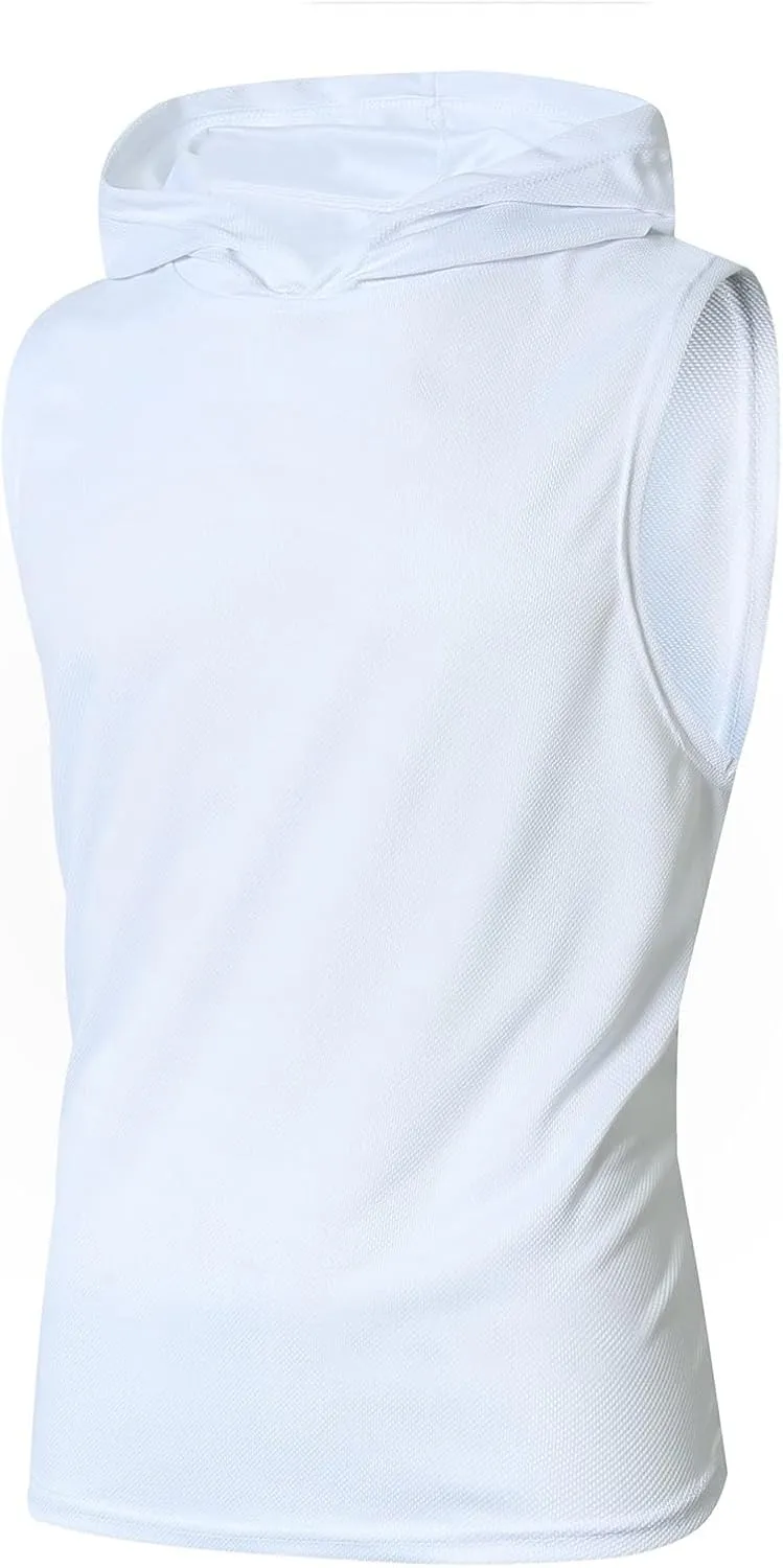 WENKOMG1 Mens Mesh Tank Tops Lightweight Breathable Quick Dry Hoodies Active Athletic Hooded Workout Tank Tops