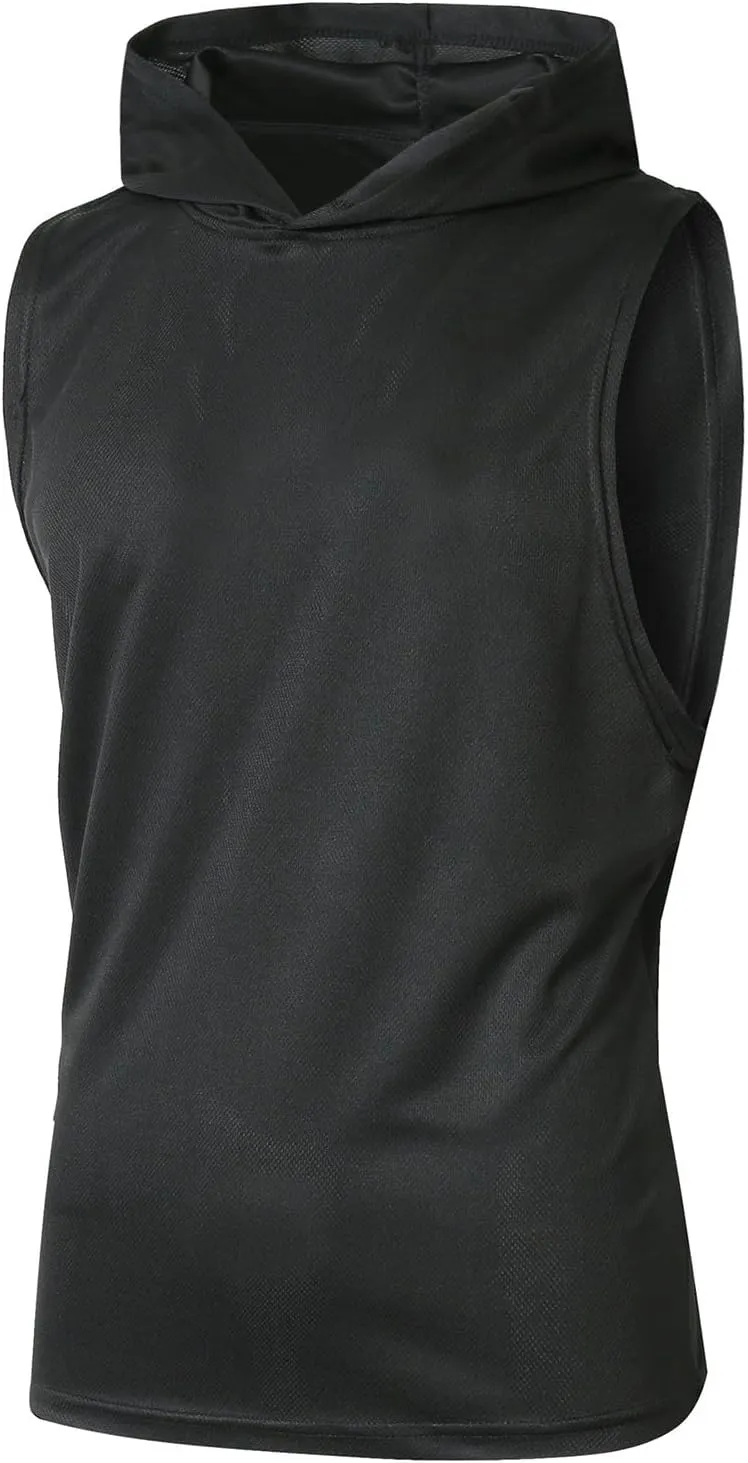 WENKOMG1 Mens Mesh Tank Tops Lightweight Breathable Quick Dry Hoodies Active Athletic Hooded Workout Tank Tops