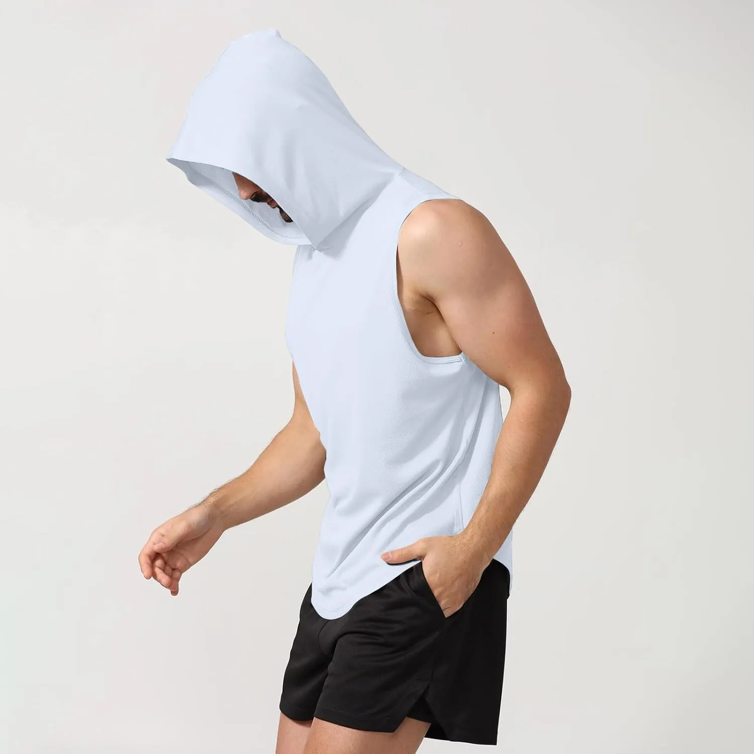 WENKOMG1 Mens Mesh Tank Tops Lightweight Breathable Quick Dry Hoodies Active Athletic Hooded Workout Tank Tops